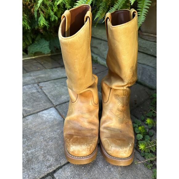 Vintage Early Cats Paw Heels Campus Pull On Boots Sz 9.5 Leather Made In Korea - Picture 5 of 16